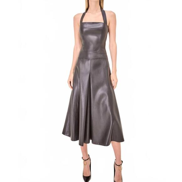 NEW ALEXIS imena halter-neck midi dress in black